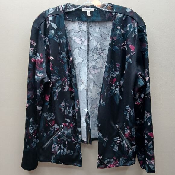 Maurices Sweaters - Maurices Floral Print Long Sleeve Open Front Light Jacket Office Wear Black XL